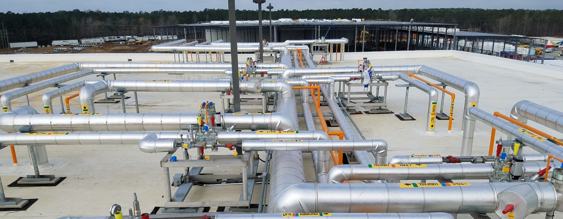 Industrial refrigeration rooftop piping
